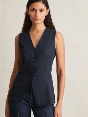 Jones New York Navy Button-Front Sleeveless Vest 8